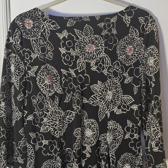 Vintage 80s Yves Cossette Depeche Mode Floral Silk Dress 14 Gothic Dark Floral - Picture 7 of 7